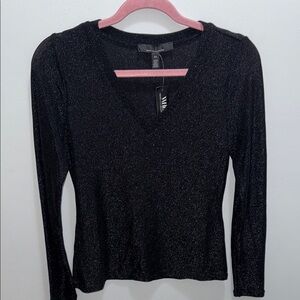 White House Black Market Black Fitted Sequin Blouse